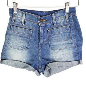 Levi's Distressed Medium Wash High Rise Demin Shorts